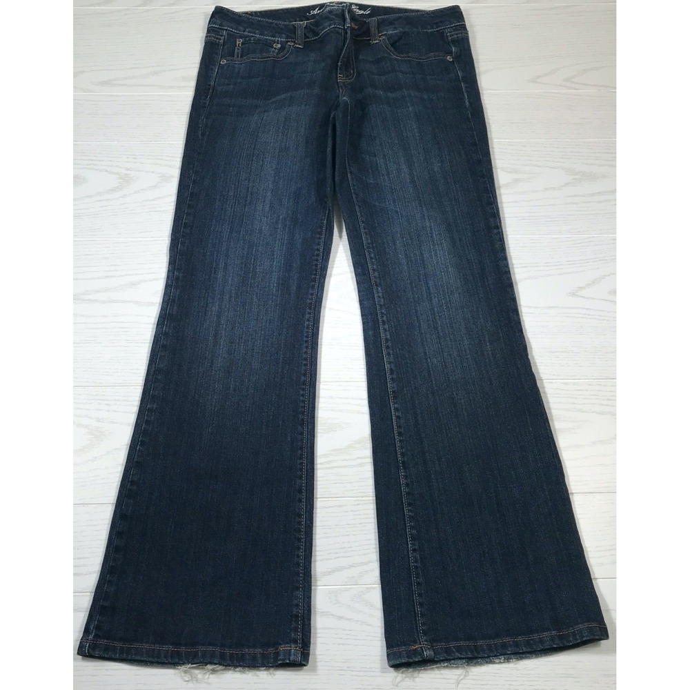 American Eagle Boyfriend Jeans Women 10 Dark Blue Flare Low Rise Stretch Boho